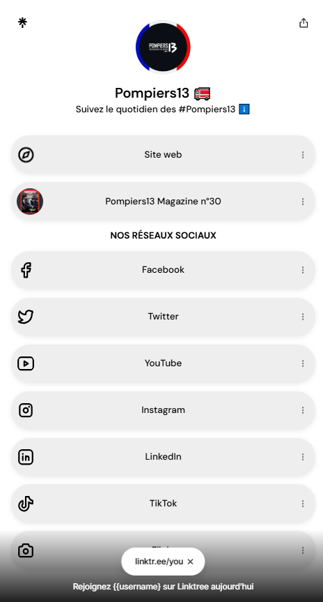 Portail Linktree optimisé pour la communication digitale des Pompiers13