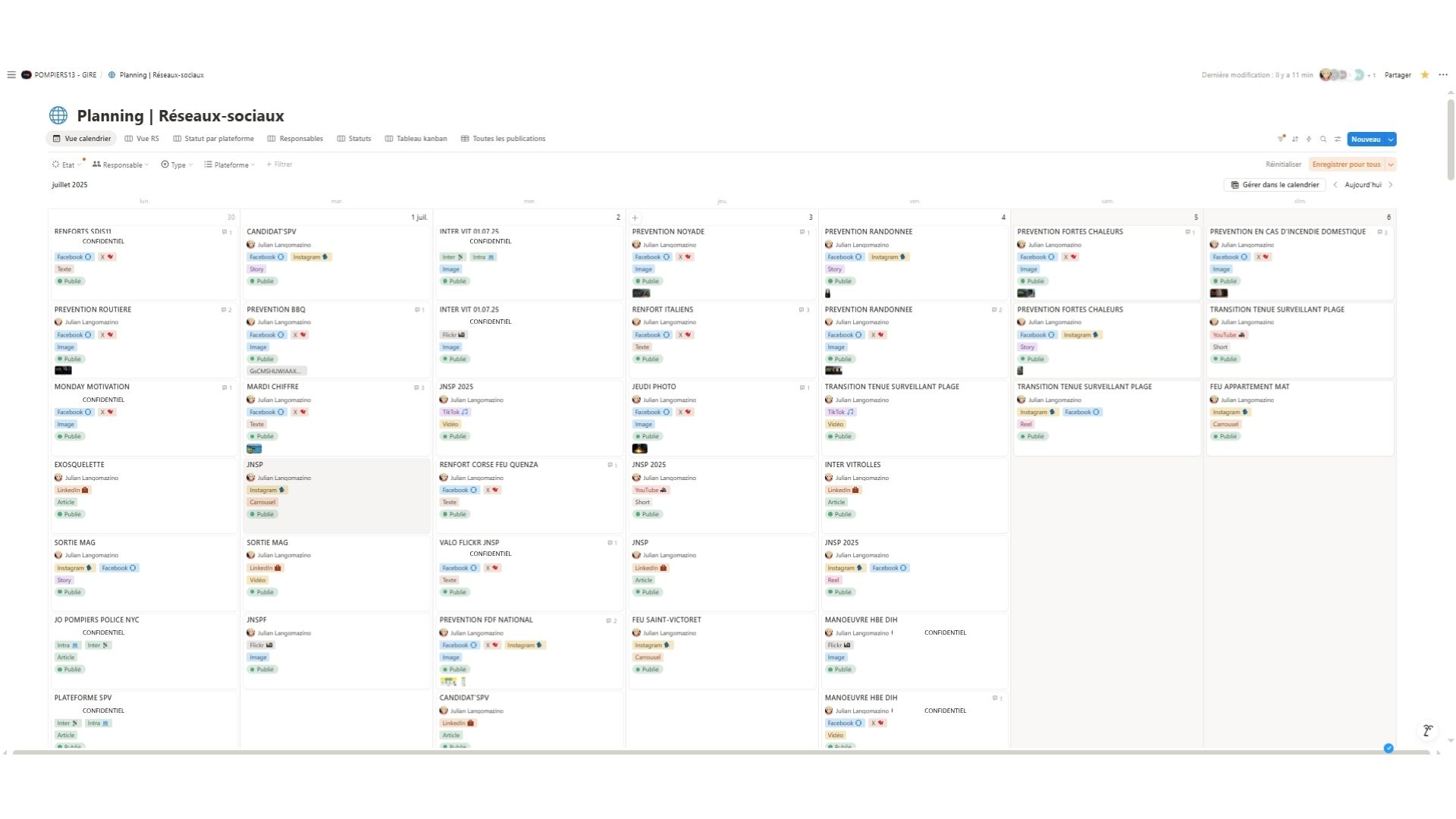 Tableau de planification éditoriale réseaux sociaux Notion