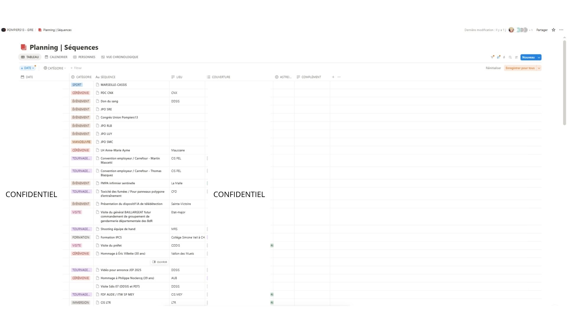Tableau de suivi des tournages vidéo Notion